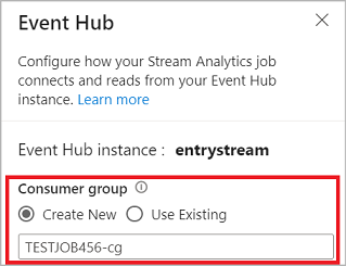 Capture d’écran montrant la sélection du groupe de consommateurs lors de la configuration d’un hub d’événements.