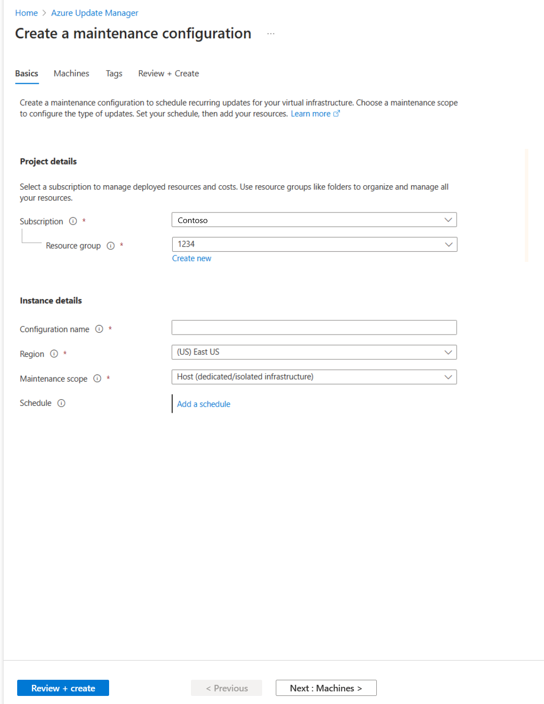 Capture d'écran montrant la création d’une configuration de maintenance.