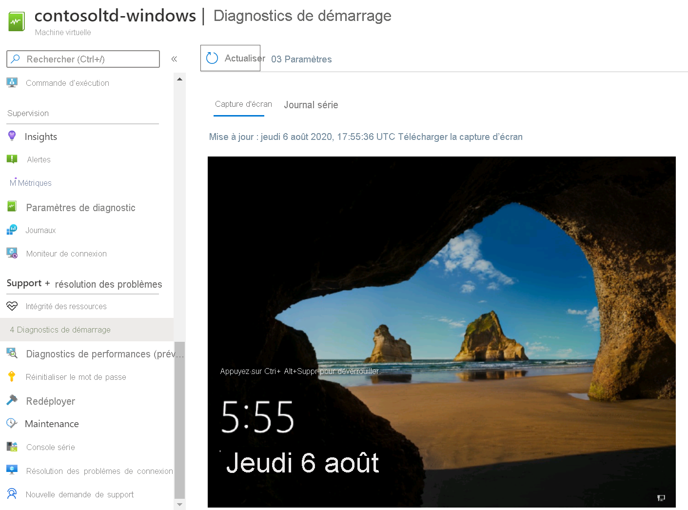 Capture d’écran des diagnostics de démarrage Windows
