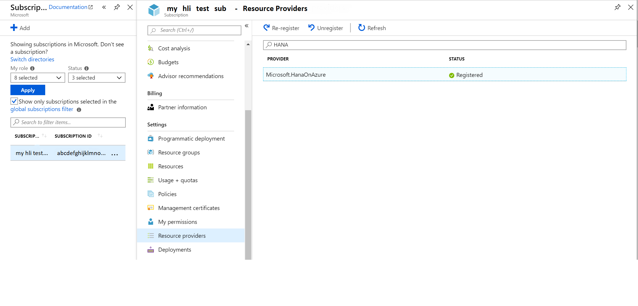 Inscrire le fournisseur de ressources HLI (HANA - Grandes instances) par le biais du portail Azure