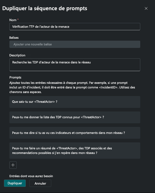 Capture d’écran de la boîte de dialogue promptbook pour effectuer une copie d’un promptbook existant.