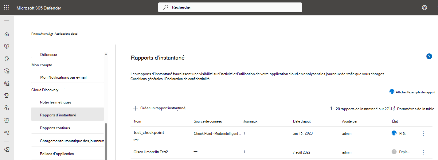 instantané la gestion des rapports.