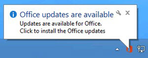 Capture d’écran d’une notification indiquant que les mises à jour Office sont disponibles et fournissant une option pour les installer.