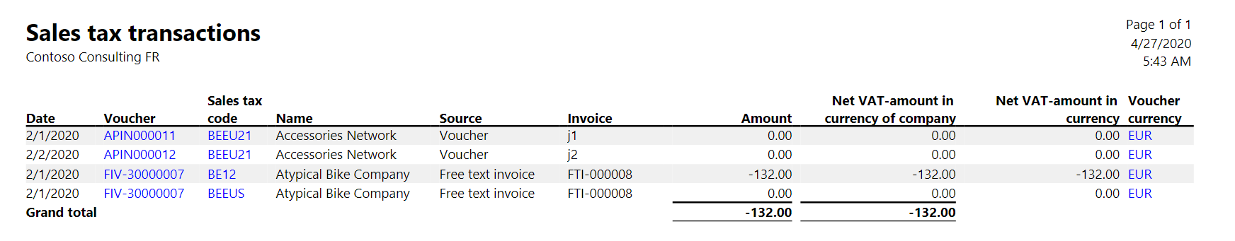 État généré des transactions de taxe.