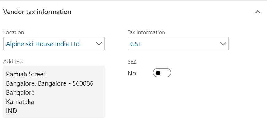 Vendor tax information FastTab.