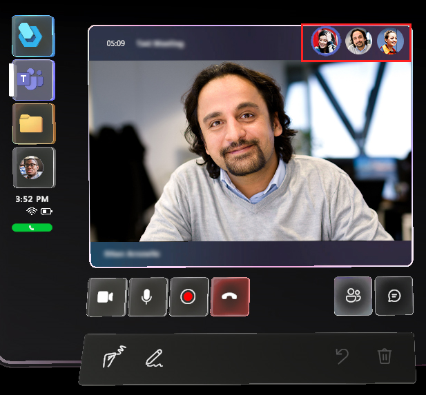 Capture d'écran de la fenêtre de réunion avec les avatars mis en surbrillance.