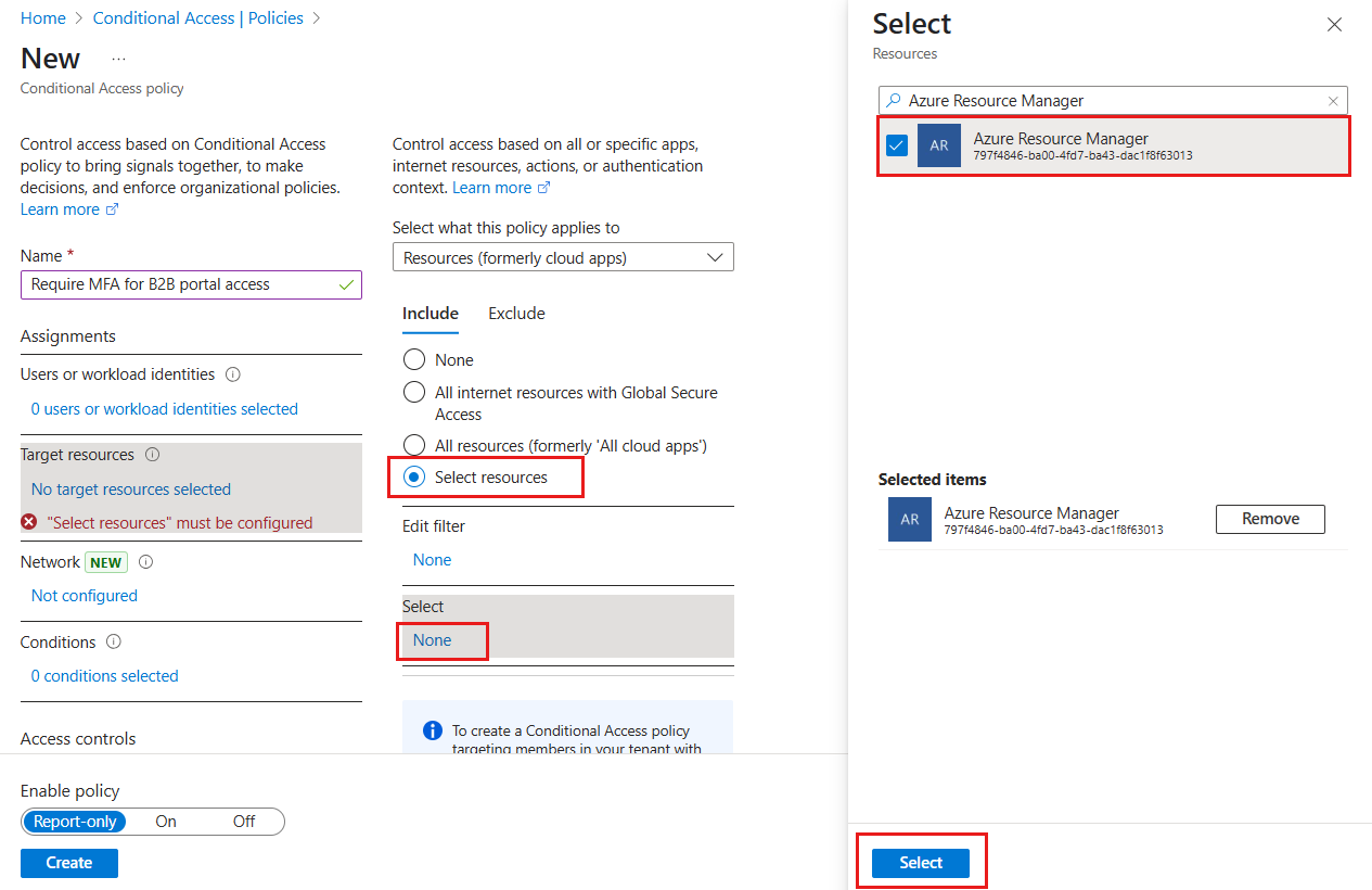 Capture d’écran montrant la page Applications cloud et l’option Sélectionner.