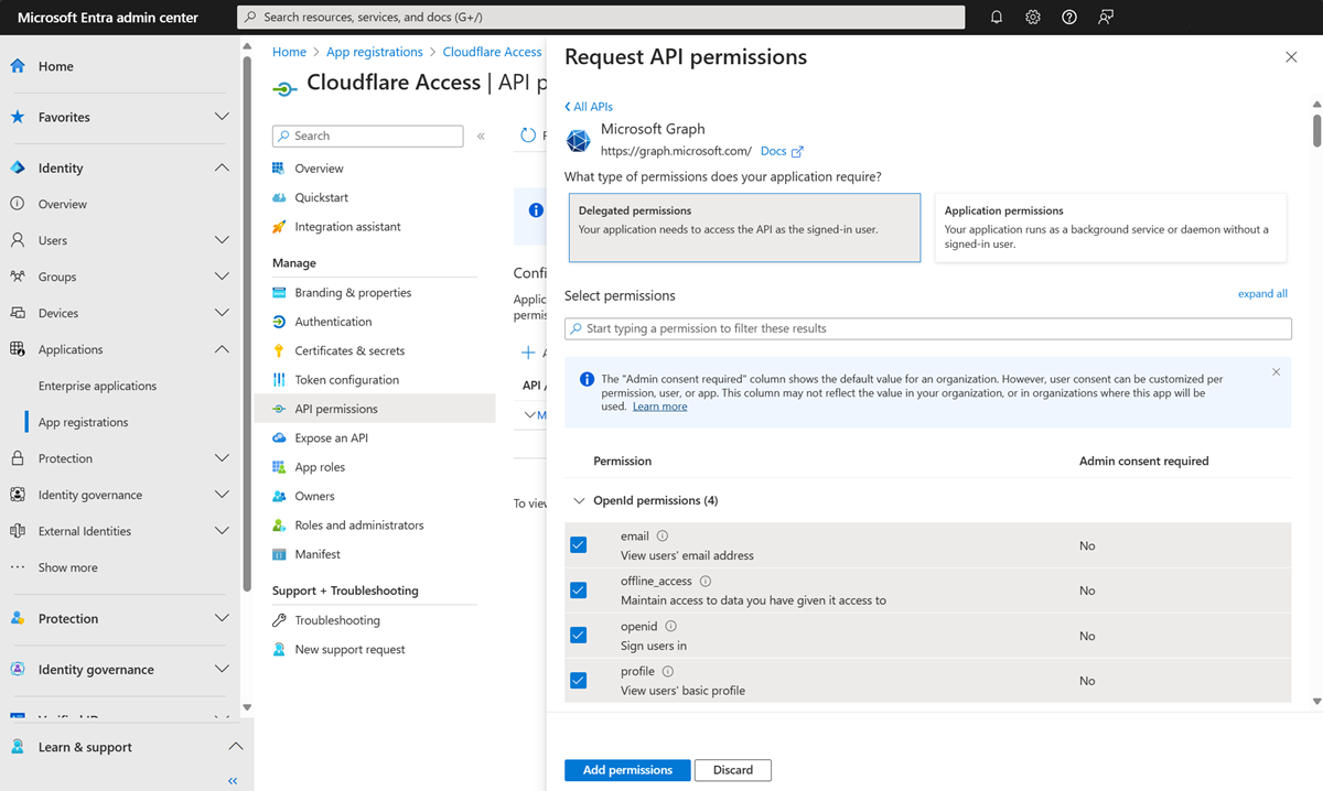 Capture d’écran des options et des sélections pour des autorisations API Requête.