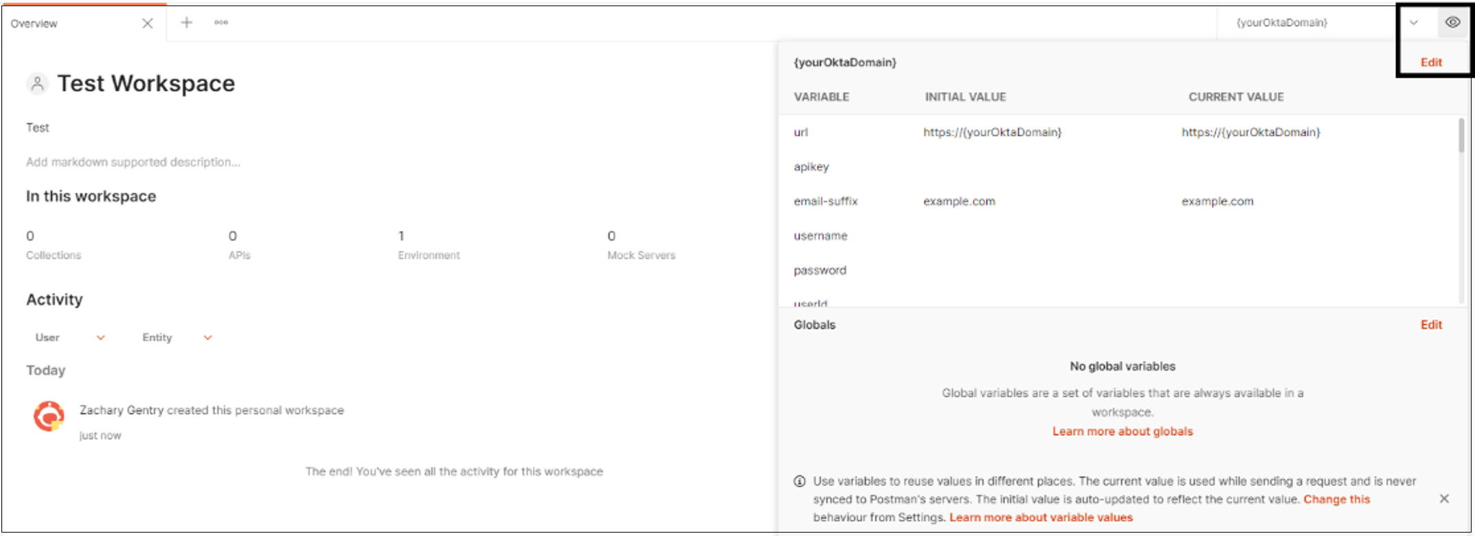 Capture d’écran de l’icône d’œil et de l’option Modifier dans Vue d’ensemble.