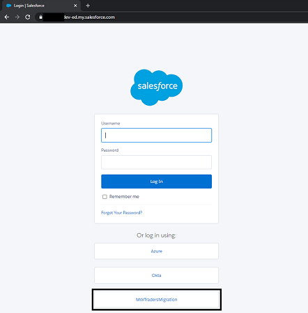 Capture d’écran de la page de connexion Salesforce.