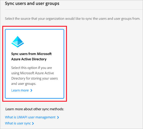 Capture d'écran montrant que « Synchroniser les utilisateurs à partir de Microsoft Entra ID » est sélectionné.