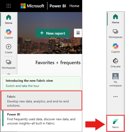 Capture d’écran montrant la sélection de Fabric dans le menu du sélecteur d’expérience.