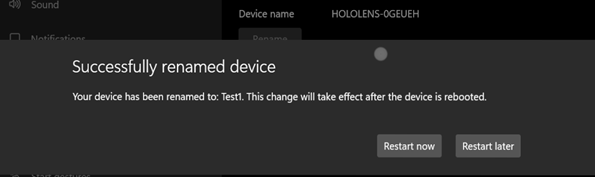 Capture dʼécran montrant le changement de nom de HoloLens 2.