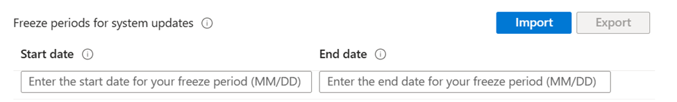 Capture d’écran montrant la date de début et la date de fin de la période de gel pour les appareils Android Enterprise dans le Centre d’administration Microsoft Intune.