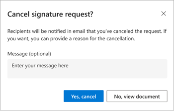 Capture d’écran de l’écran de confirmation Annuler la demande de signature.