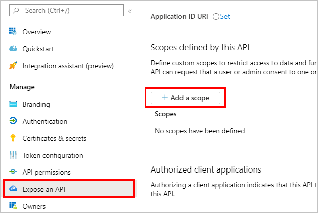 Capture d’écran montrant Exposer une API, puis Ajouter une étendue.