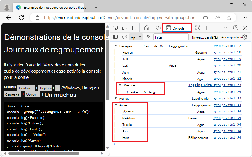 Chaque groupe peut être développé et réduit