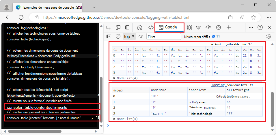 Filtrage des informations affichées par « console.table » et fourniture d’un tableau de propriétés à afficher, en tant que deuxième paramètre