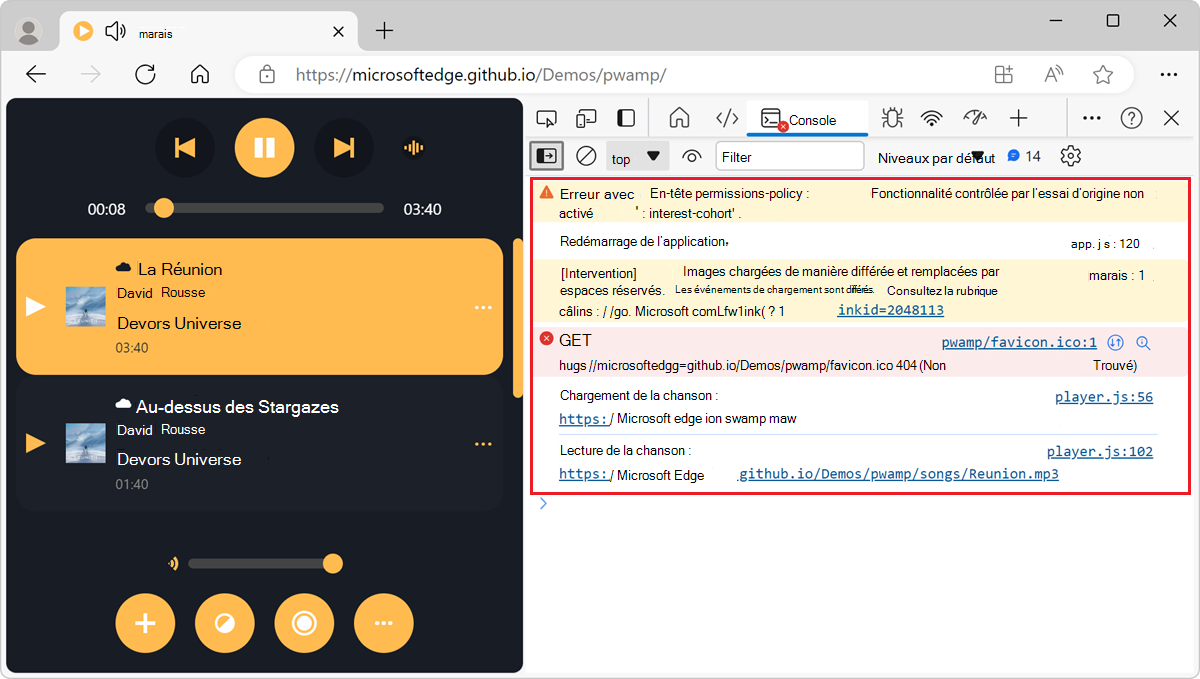 Plusieurs messages d’utilisateur et de navigateur dans la console