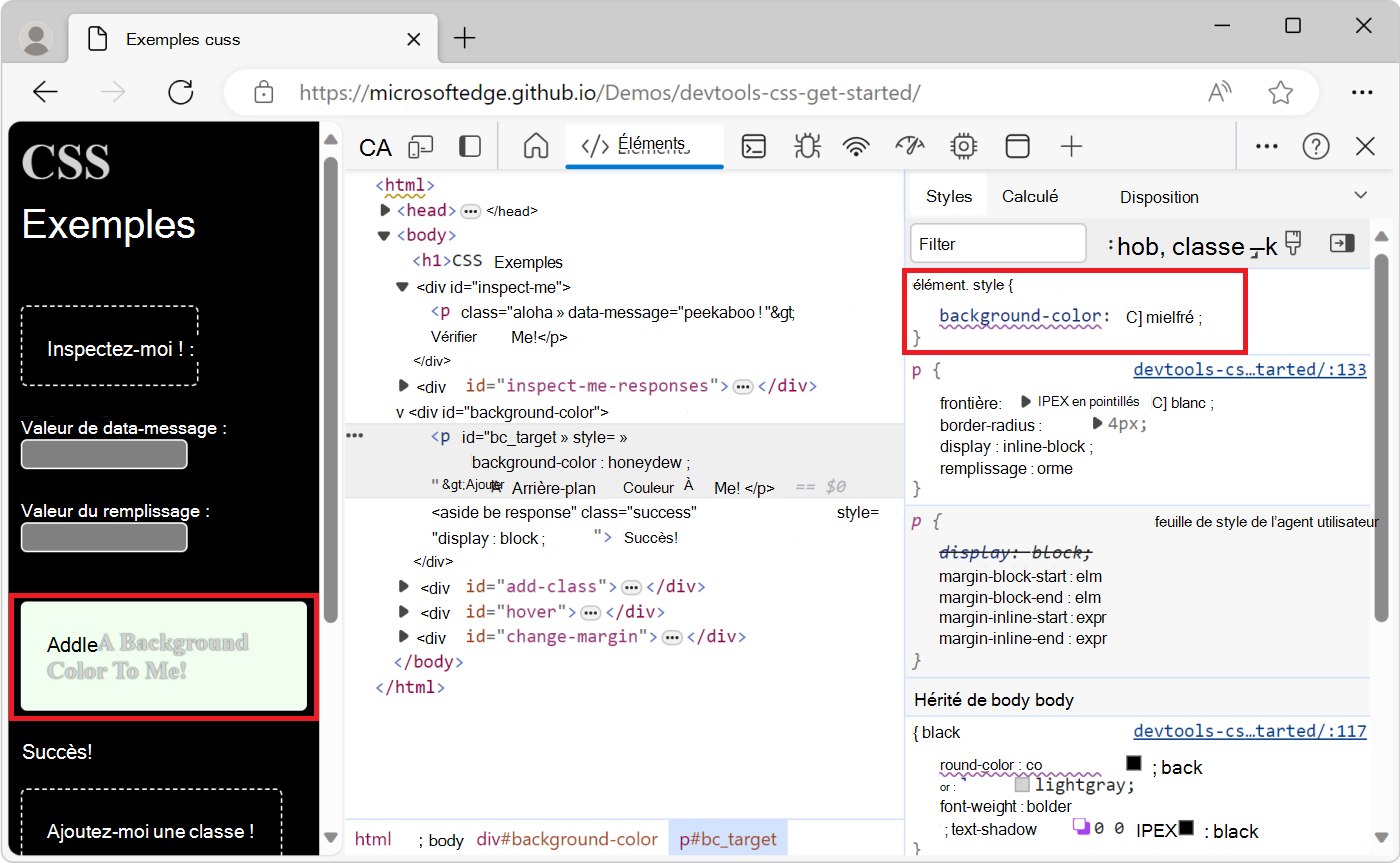 Ajouter une déclaration CSS à l’élément à l’aide du panneau Styles