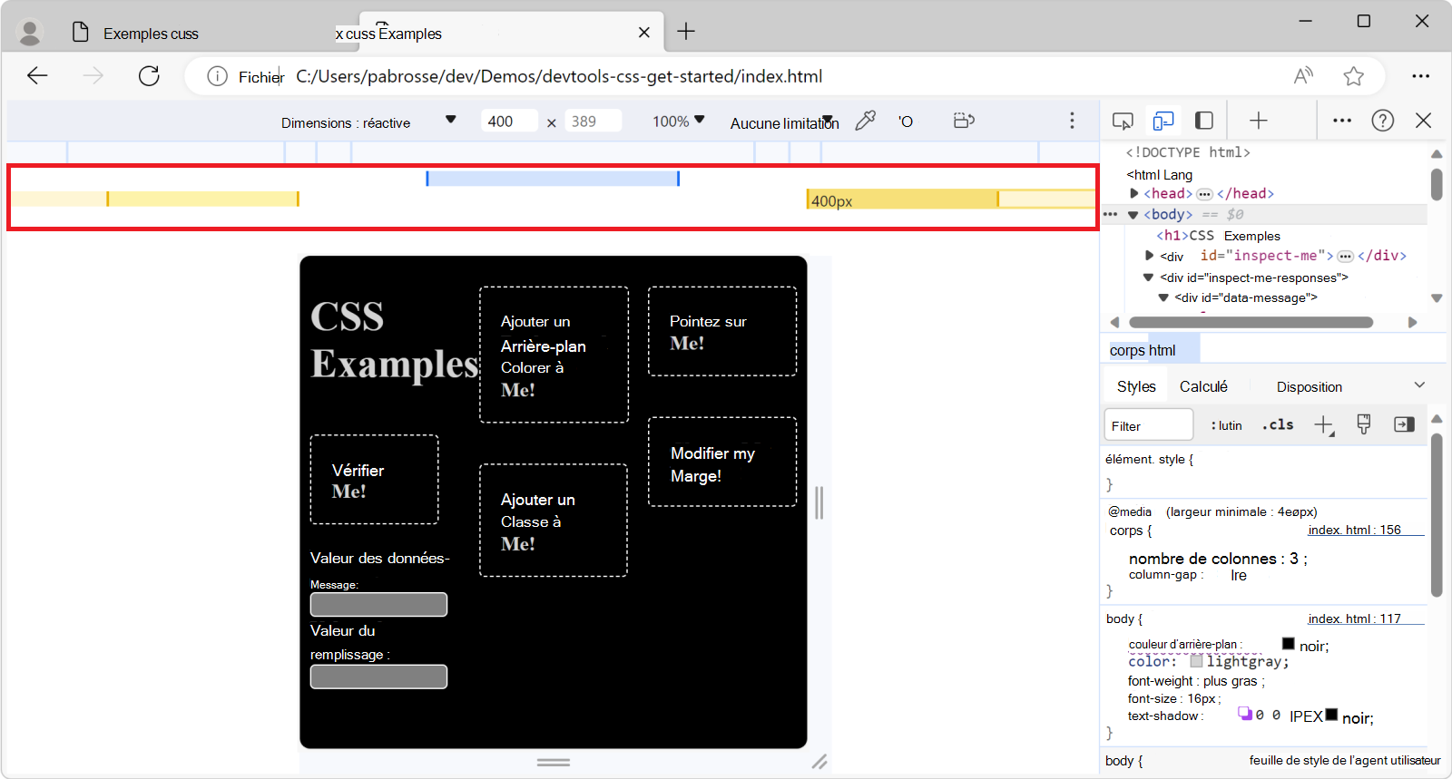 Sélection d’une requête de média dans la barre d’aperçu