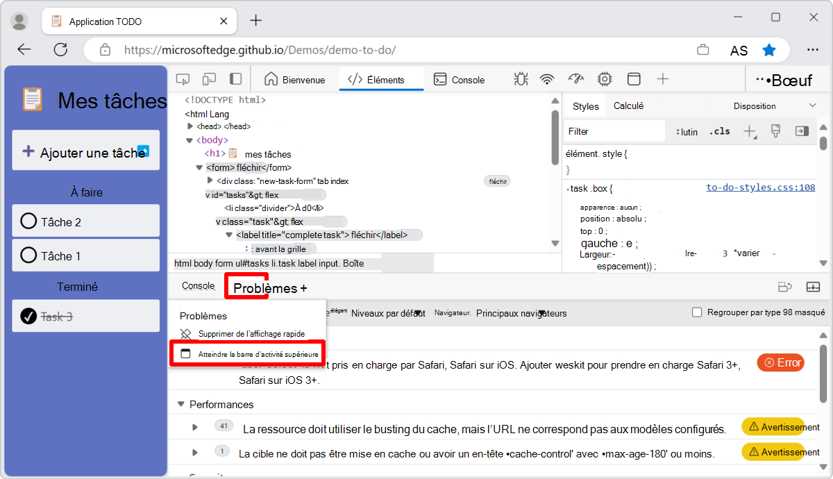 Déplacement d’un outil de la barre d’outils Affichage rapide vers la barre d’activité