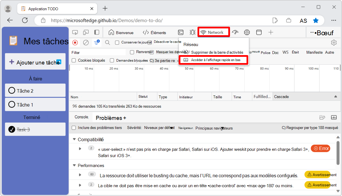 Déplacement d’un outil de la barre d’activité vers la barre d’outils Affichage rapide