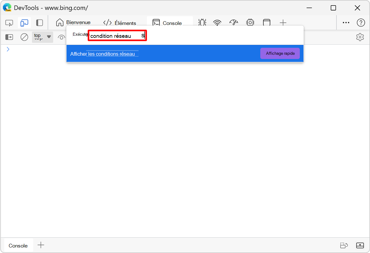 Conditions réseau à partir du menu de commandes