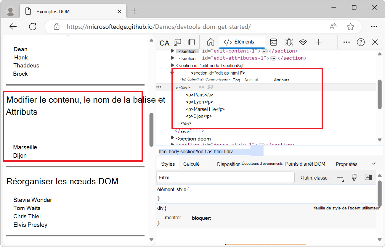 Nouvelle arborescence DOM, avec un nœud supplémentaire, après la fermeture de l’éditeur HTML