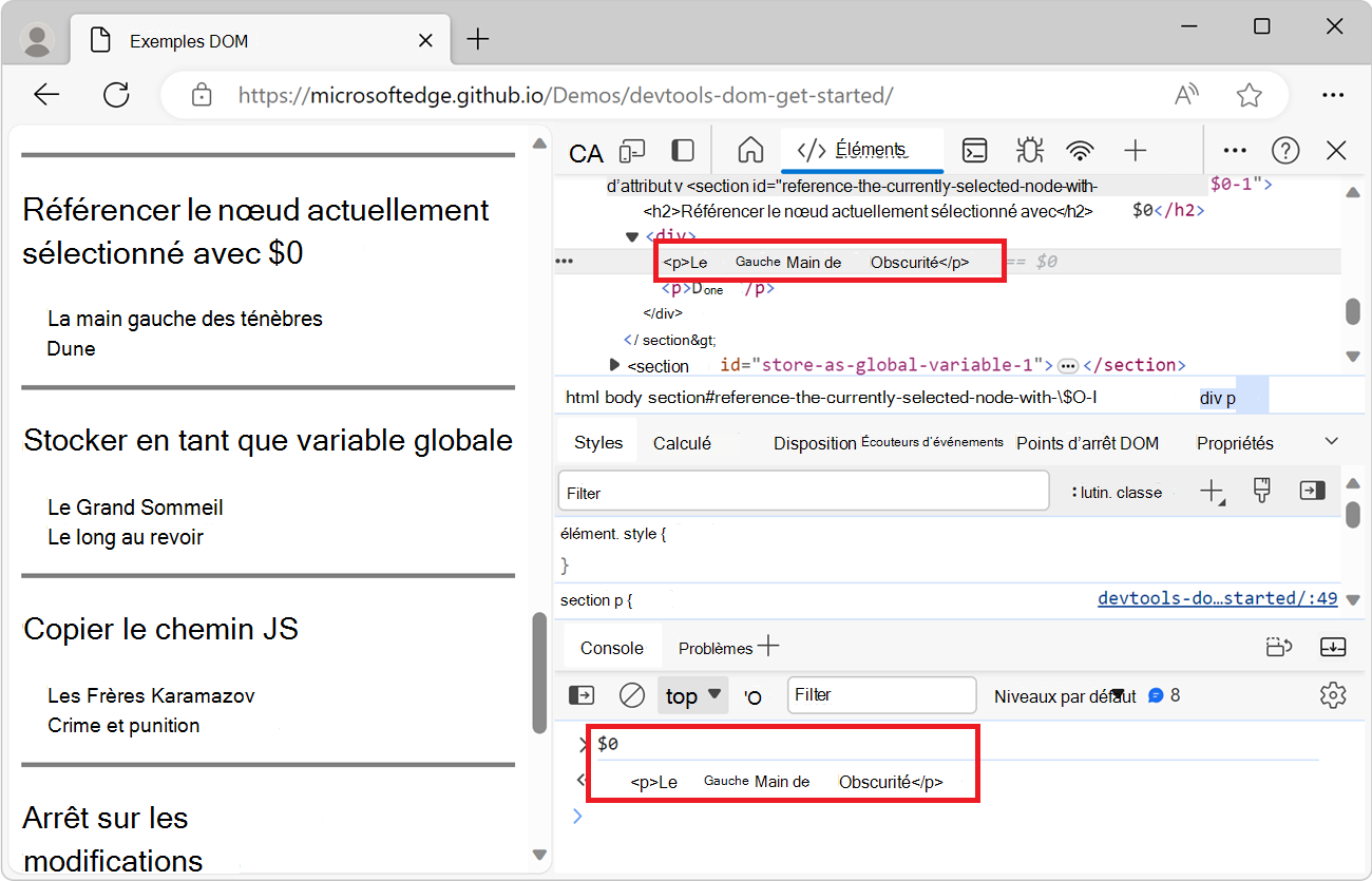 Résultat de la première expression $0 dans la console