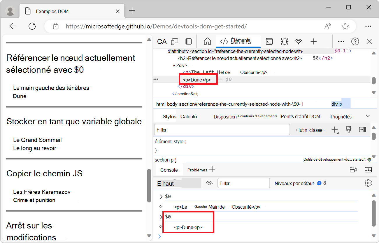 Résultat de la deuxième expression $0 dans la console