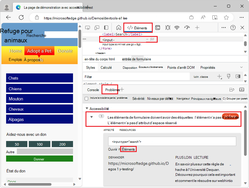 commentaires webhint dans l’outil Problèmes