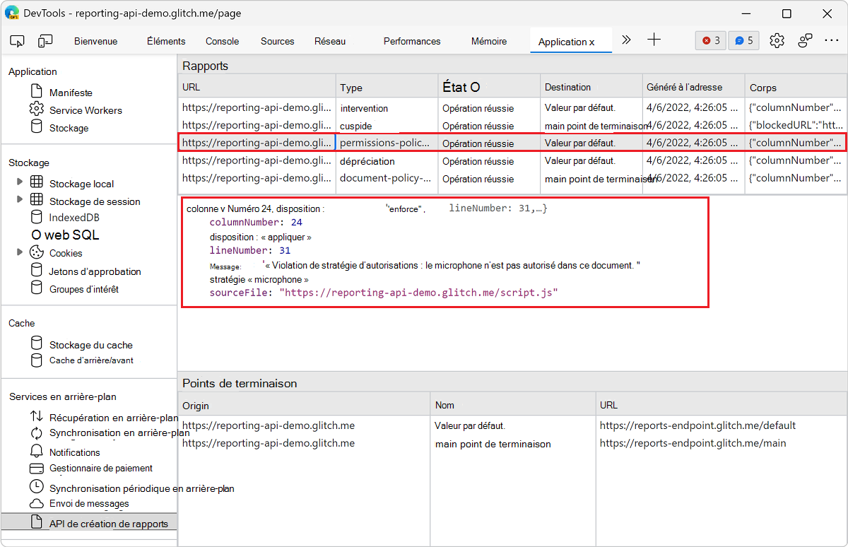 Afficher les détails d’un rapport dans le volet API de création de rapports