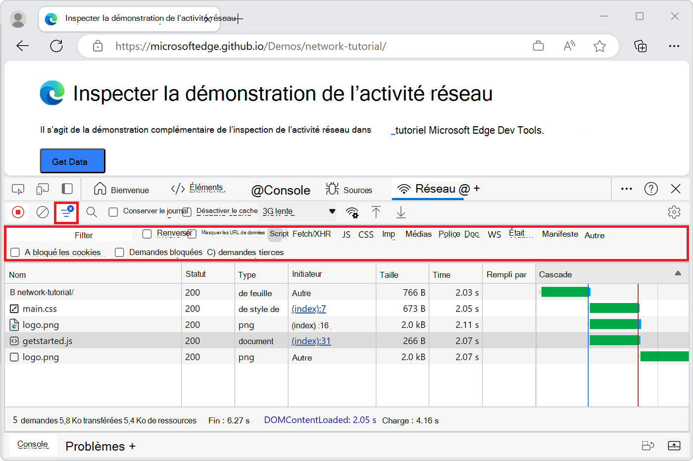 Barre d’outils Filtres