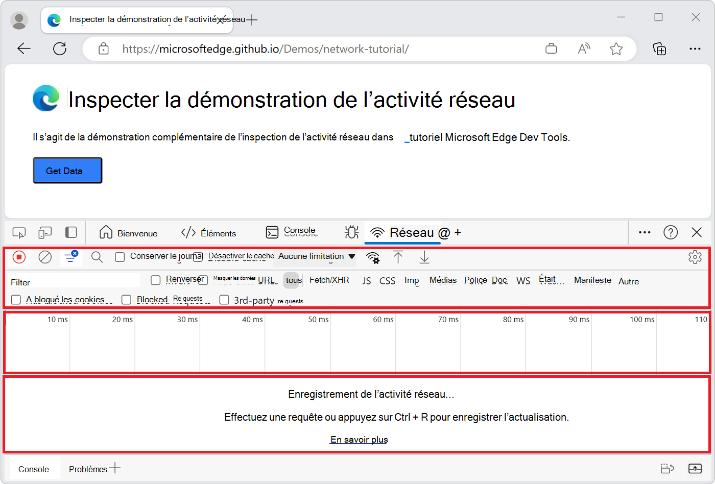 Les trois principales parties de l’outil Réseau