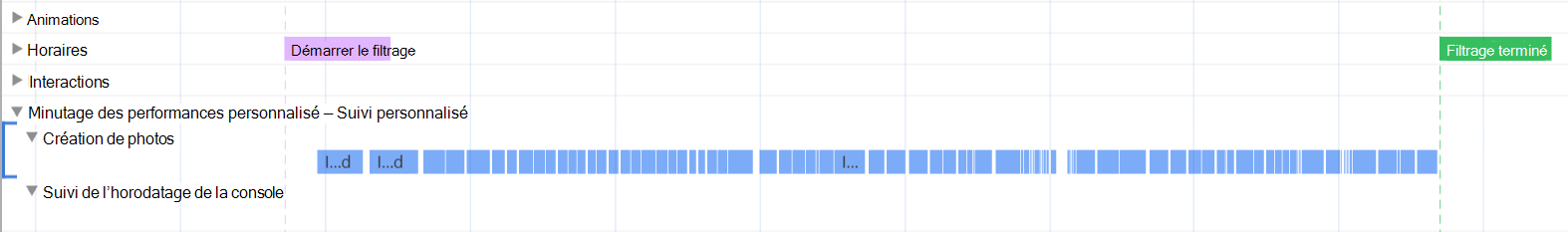 Marque de filtrage Démarrer et Marque de filtrage Terminé