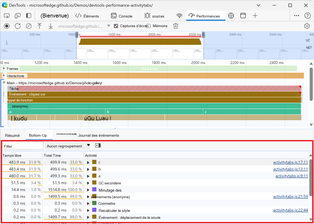 Onglet Bas vers le haut