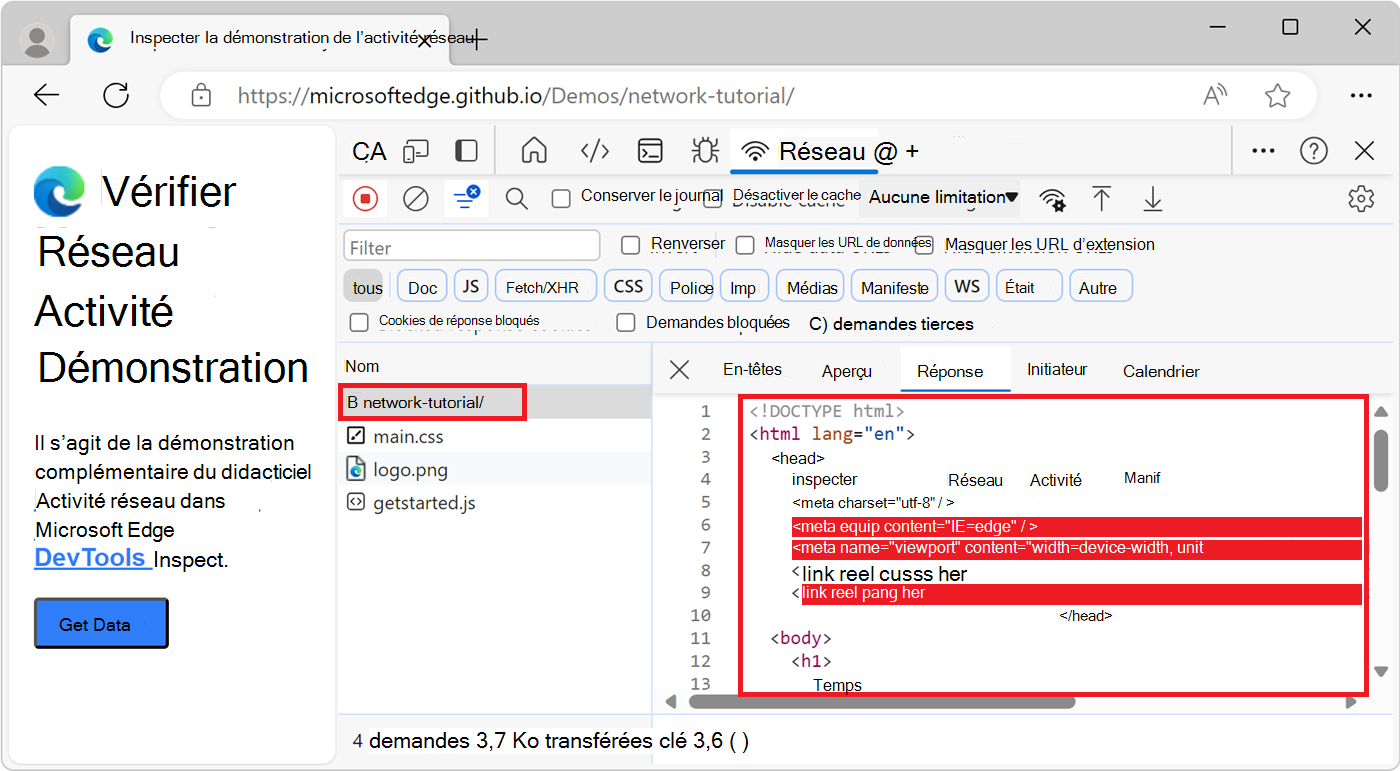 Inspecter une ressource dans l’outil Réseau