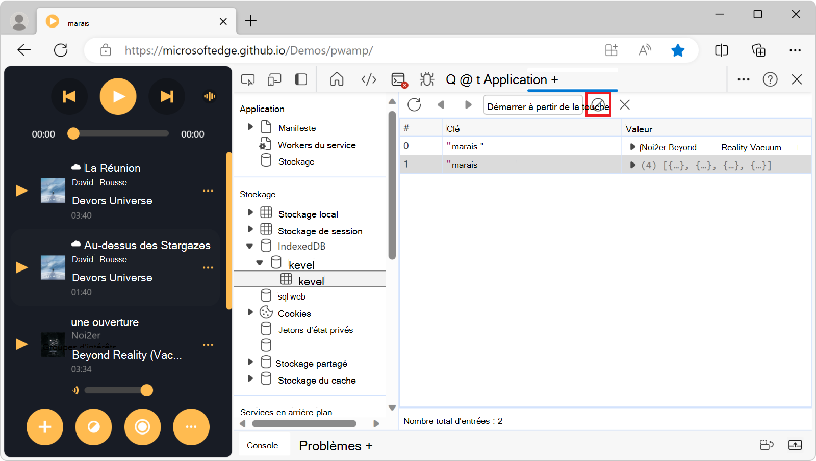 Bouton Effacer le magasin d’objets dans la barre d’outils de l’affichage du magasin d’objets