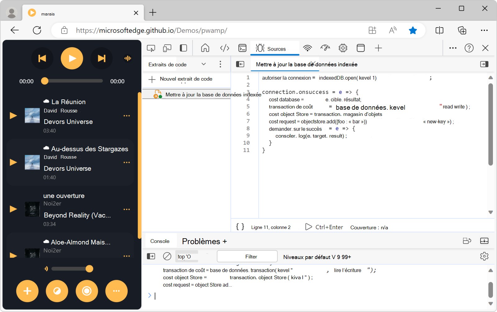 Utilisation d’un extrait de code pour interagir avec IndexedDB