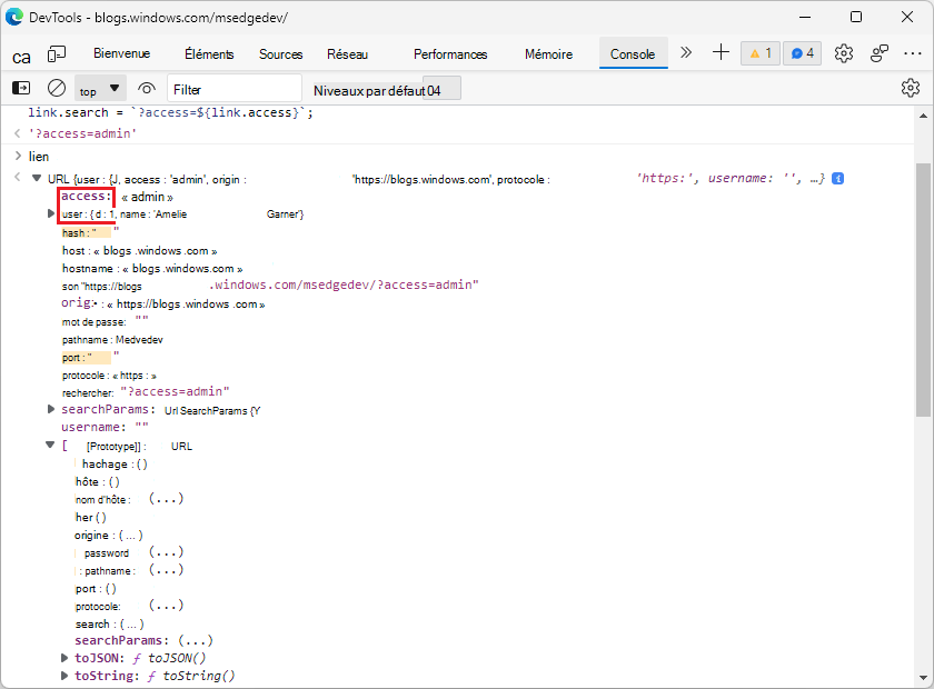 Les propres propriétés sont en gras et triées en premier