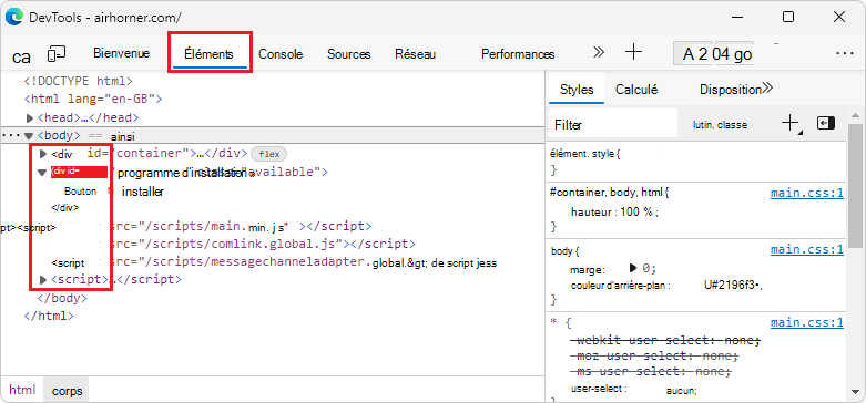 Dans l’outil Éléments, l’icône Développer pour <les balises de script> est désormais correctement alignée