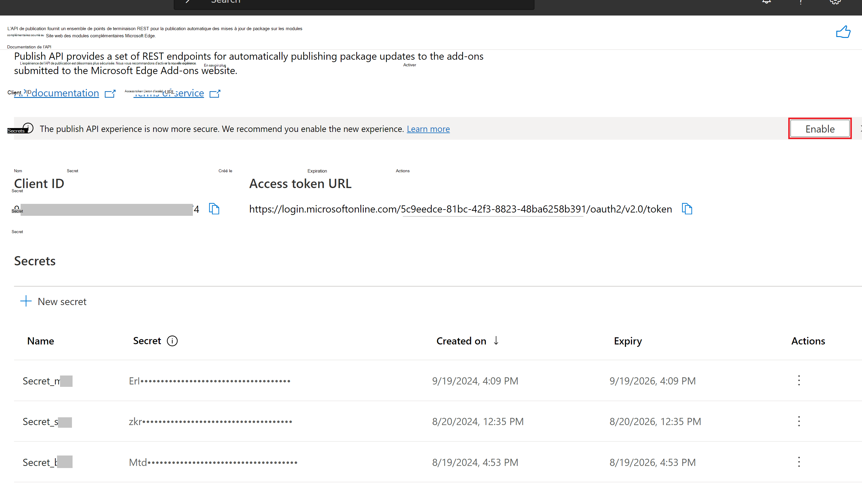 Activer l’API dans l’Espace partenaires, pour la version 1.1