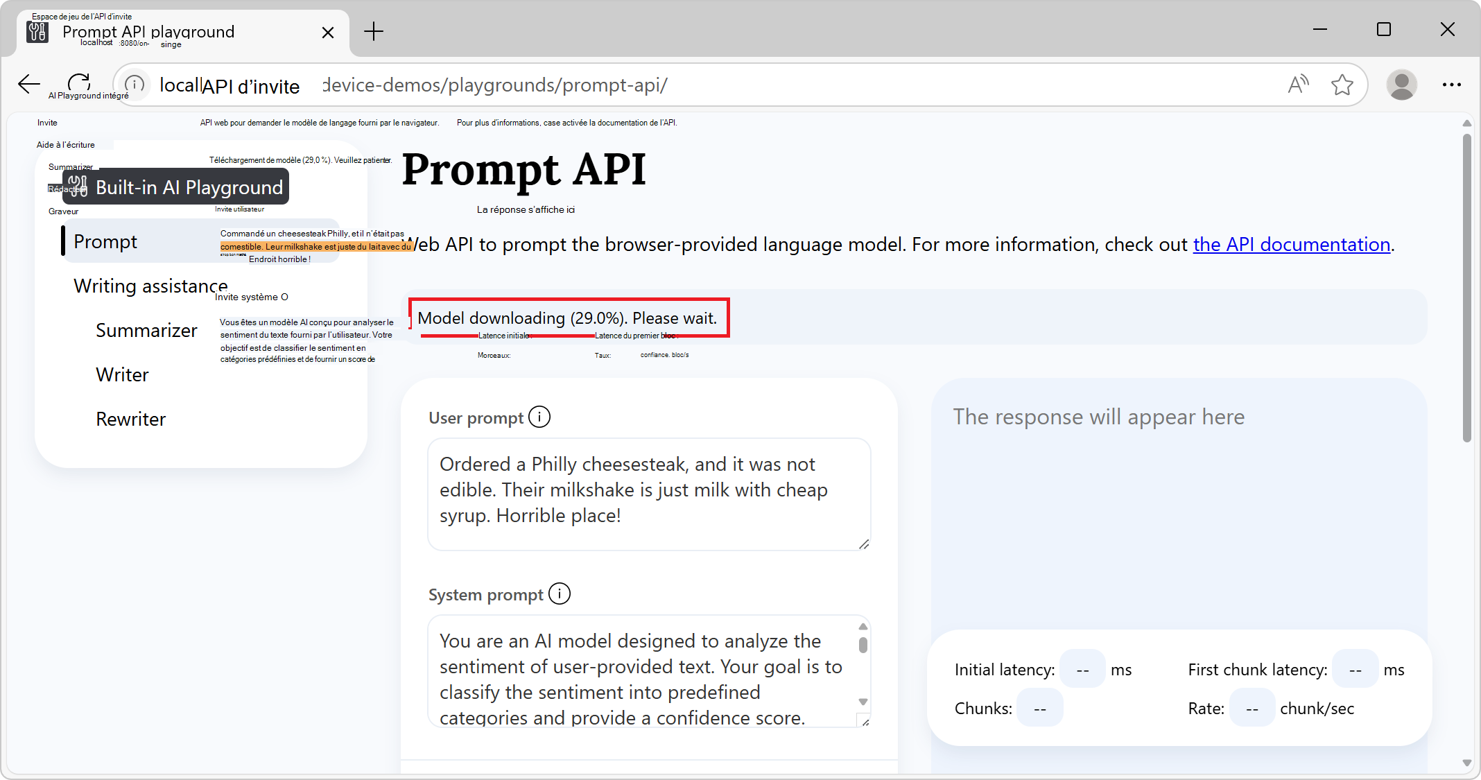 Indicateur d’état montrant la progression du téléchargement du modèle