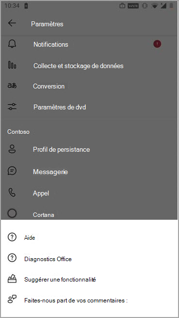 Option Envoyer des commentaires dans Teams sur mobile