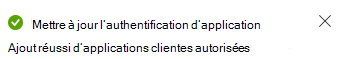 Message d’ajout de l’application cliente