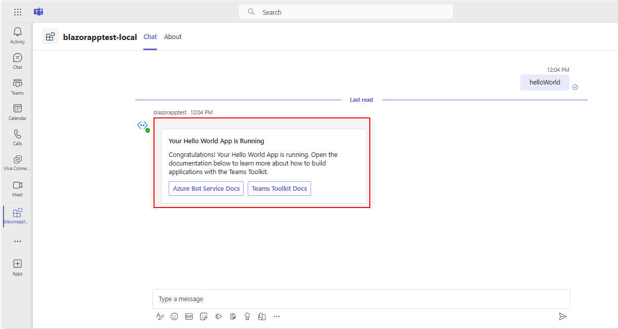 Capture d’écran de Microsoft Teams affichant la carte adaptative Learn et les commandes.