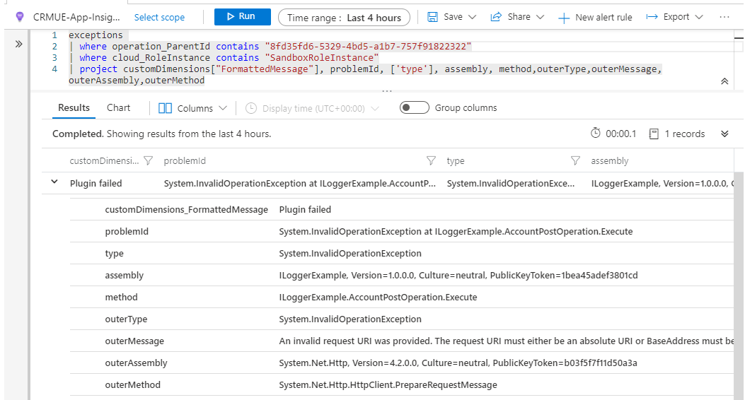 Concentrez-vous sur le journal des erreurs généré par votre code en filtrant sur cloud_RoleInstance.