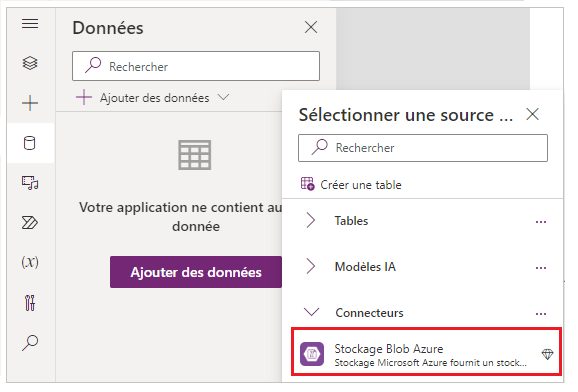 Sélectionner la connexion au Stockage Blob Azure Sélectionner la connexion au Stockage Blob Azure.