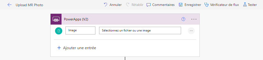 Une capture d’écran de la fenêtre d’édition Power Automate, avec l’étiquette d’entrée de fichier remplacée par Image.